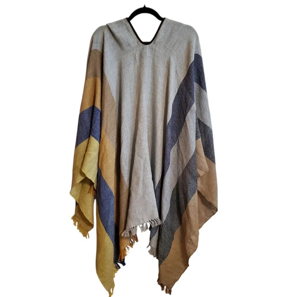 Novica Multicolored Striped Ruana Woven from 100% Baby Alpaca